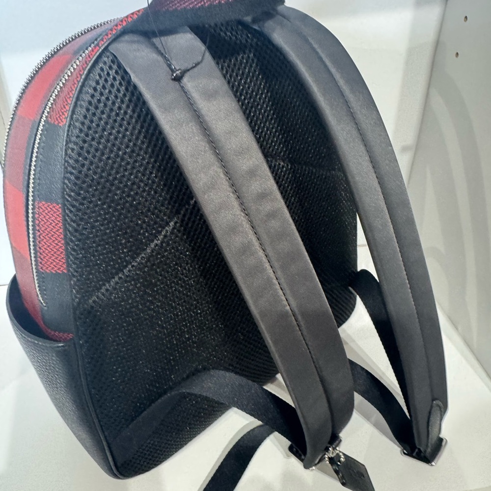 Coach Men's Or Womens Red and Black Plaid Large Backpack - Picture 5 of 7